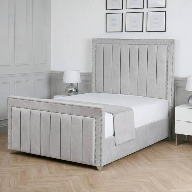 Living Comfort Bedz Royale Plush Velvet Upholstered Bed Slatted Base with 48Inch Headboard in Silver - Size: King - image 1