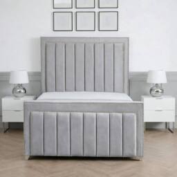 Living Comfort Bedz Royale Plush Velvet Upholstered Bed Slatted Base with 48Inch Headboard in Silver - Size: King - thumbnail 2