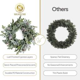 Shatchi 60cm Cypress Pine Wreath Realistic Pine Cone Christmas Decore in Green - Size: 600mm - thumbnail 8