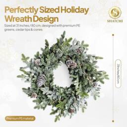 Shatchi 60cm Cypress Pine Wreath Realistic Pine Cone Christmas Decore in Green - Size: 600mm - thumbnail 6
