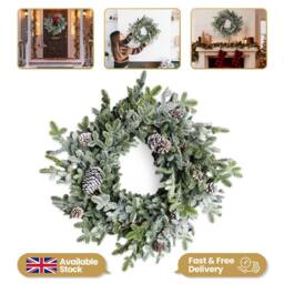 Shatchi 60cm Cypress Pine Wreath Realistic Pine Cone Christmas Decore in Green - Size: 600mm - thumbnail 2