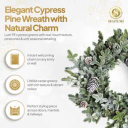 Shatchi 60cm Cypress Pine Wreath Realistic Pine Cone Christmas Decore in Green - Size: 600mm - thumbnail 3