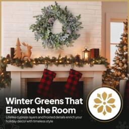 Shatchi 60cm Cypress Pine Wreath Realistic Pine Cone Christmas Decore in Green - Size: 600mm - thumbnail 9