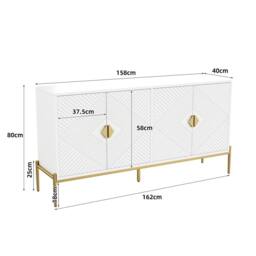Merax 158cm Geometric 4-Door Sideboard with Metal Legs & Gold Handles in White - thumbnail 2