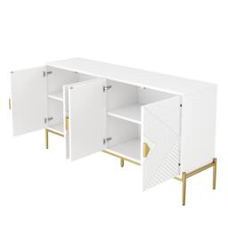 Merax 158cm Geometric 4-Door Sideboard with Metal Legs & Gold Handles in White - thumbnail 3