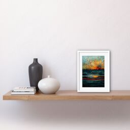 "Artery8 Wall Art Print Seascape Sunset Port City Waves Horizon Artwork Framed 9X7 Inch in White - Size: W7"" x H9""" - thumbnail 2