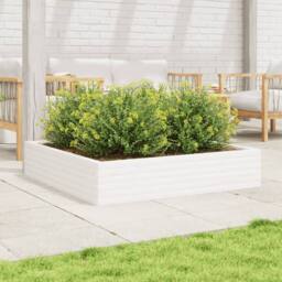 Berkfield Home Garden Planter White 110x110x23 cm Solid Wood Pine - Size: 110 x 110 x 23 cm - thumbnail 3