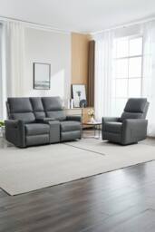 More4Homes Madrid 1+2 Seater W Console Manual Air Leather Recliner Sofa Set in Grey - thumbnail 1