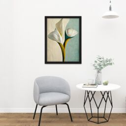 "Artery8 Wall Art Print Cala Lily Lilies Flower Abstract Minimalist Painting Duck Egg Cream Mustard Large Framed Wall Décor Art - Size: W18"" x H24""" - thumbnail 2