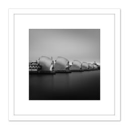 Artery8 Warby Thames Barrier River View Photo 8X8 Inch Square Wooden Framed Wall Art Print Picture with Mount in White - thumbnail 1