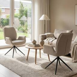 HOME LUXE INTERIOR Set of 2 Beige Fairmont 360 Swivel Dining Chairs - Modern Fabric - thumbnail 5