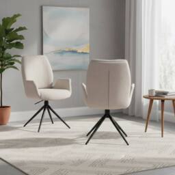 HOME LUXE INTERIOR Set of 2 Beige Fairmont 360 Swivel Dining Chairs - Modern Fabric - thumbnail 2
