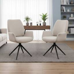 HOME LUXE INTERIOR Set of 2 Beige Fairmont 360 Swivel Dining Chairs - Modern Fabric - thumbnail 3