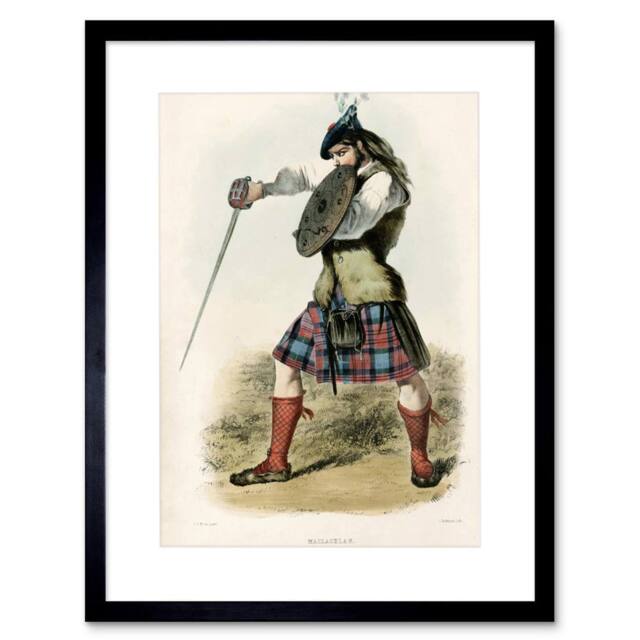 "Artery8 Painting Highland Clan Scotland Tartan Maclachlan Framed Art Print - Size: W12"" x H16""" - image 1