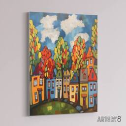 "Artery8 Colourful Cityscape With Autumn Trees Canvas Wall Art Print - Size: W18"" x H24""" - thumbnail 2
