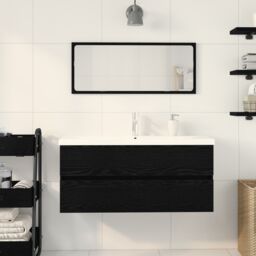 Berkfield Home Sink Cabinet with Built-in Basin Black Oak Engineered Wood - thumbnail 4