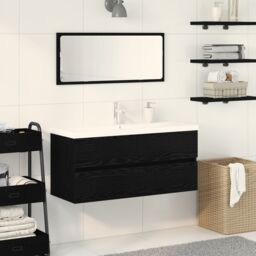 Berkfield Home Sink Cabinet with Built-in Basin Black Oak Engineered Wood - thumbnail 1