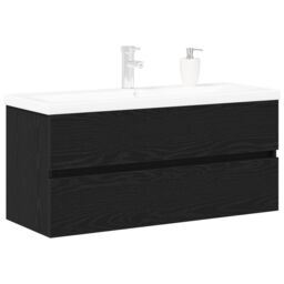Berkfield Home Sink Cabinet with Built-in Basin Black Oak Engineered Wood - thumbnail 3