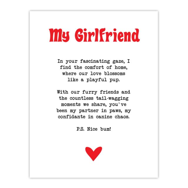 "Artery8 Love Poem Dog Lover Girlfriend Romantic Poetry Wall Art Print in White - Size: W24"" x H32""" - image 1