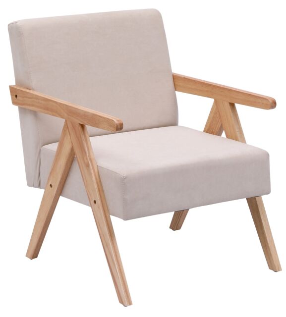 Nordlys Scandinavian Lounge Armchair with Wooden Frame & Fabric in Beige - image 1