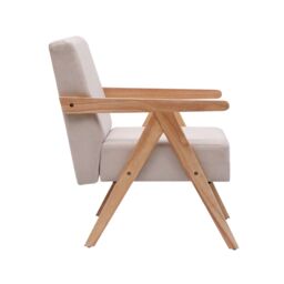 Nordlys Scandinavian Lounge Armchair with Wooden Frame & Fabric in Beige - thumbnail 7