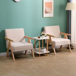 Nordlys Scandinavian Lounge Armchair with Wooden Frame & Fabric in Beige - thumbnail 6
