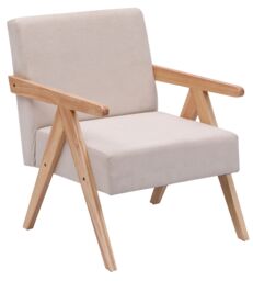 Nordlys Scandinavian Lounge Armchair with Wooden Frame & Fabric in Beige