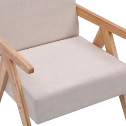 Nordlys Scandinavian Lounge Armchair with Wooden Frame & Fabric in Beige - thumbnail 4