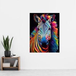 "Artery8 Wall Art Print Rainbow Striped Zebra Colourful Vibrant Bold Psychedelic Neon Impact Artwork Poster - Size: W12"" x H16""" - thumbnail 2