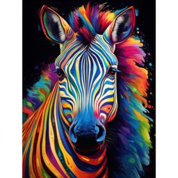 "Artery8 Wall Art Print Rainbow Striped Zebra Colourful Vibrant Bold Psychedelic Neon Impact Artwork Poster - Size: W12"" x H16""" - thumbnail 1