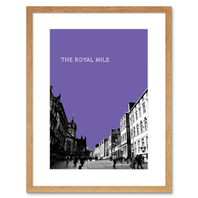 "Artery8 Wall Art Print Royal Mile Edinburgh Scotland Famous Street Purple Framed Art in Beige - Size: W7"" x H9""" - image 1