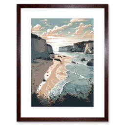 "Artery8 Wall Art Print Bay with Cliffs Pastel Colour Coastal Landscape Artwork Framed 9X7 Inch in Brown - Size: W7"" x H9""" - thumbnail 1