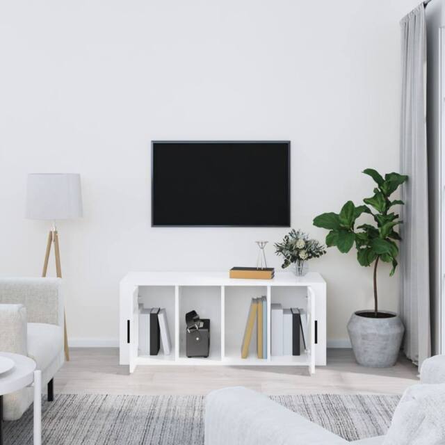 Berkfield Home TV Cabinet High Gloss White 100x35x40 cm Engineered Wood - Size: 100 x 35 x 40 cm - image 1