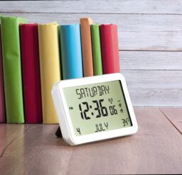 mysmartbuy Easy To Read Calendar Clock - Freestanding or Hanging Multi-Language Clock - Displays Time, Day, Date, Month & Temperature in White - thumbnail 2