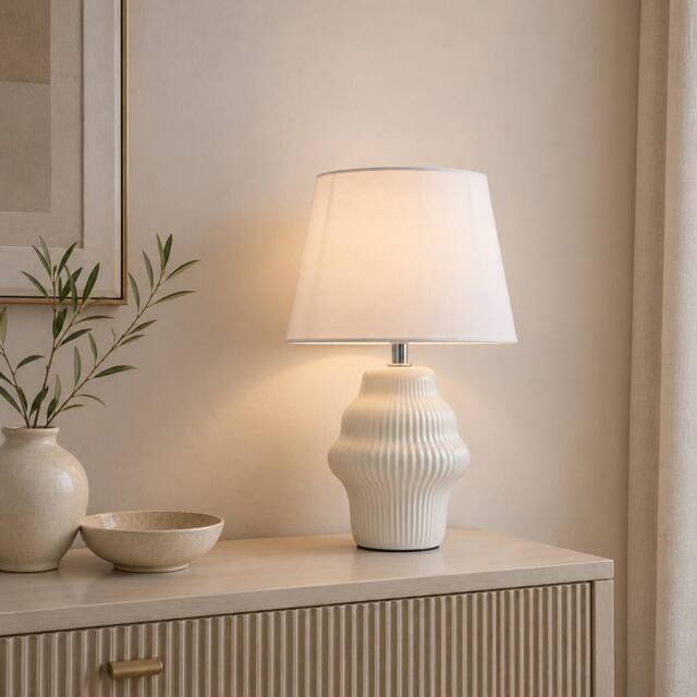 Pagazzi Alanna Ivory Ribbed Ceramic Table Lamp - image 1
