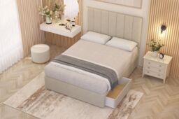 Somnior Austin Tweed Fabric Divan Bed Set 2 Drawers with Midnight Pocket Spring Mattress & Headboard in Natural - Size: Single - thumbnail 1