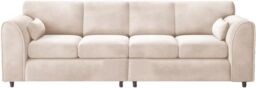 Furniture 786 Sleek 4 Seater Full Back Plush Velvet Sofa in Cream - thumbnail 3