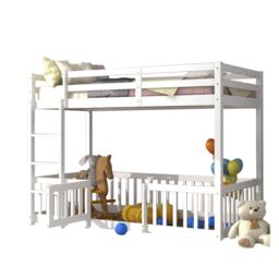 Matteo 3FT Bunk Bed, Bed With Fences & Door, Children's Bed With Fall Protection & Railings, Solid Wood in White - Size: Double - thumbnail 7