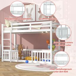 Matteo 3FT Bunk Bed, Bed With Fences & Door, Children's Bed With Fall Protection & Railings, Solid Wood in White - Size: Double - thumbnail 5