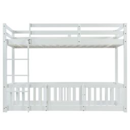 Matteo 3FT Bunk Bed, Bed With Fences & Door, Children's Bed With Fall Protection & Railings, Solid Wood in White - Size: Double - thumbnail 8