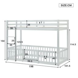 Matteo 3FT Bunk Bed, Bed With Fences & Door, Children's Bed With Fall Protection & Railings, Solid Wood in White - Size: Double - thumbnail 3