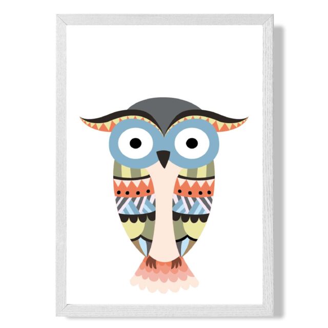 ARTZE Totem Owl Tribal Animal Framed Print SIZE: A3 with White Frame in Grey - Size: A4 - image 1