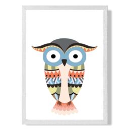 ARTZE Totem Owl Tribal Animal Framed Print SIZE: A3 with White Frame in Grey - Size: A4 - thumbnail 1