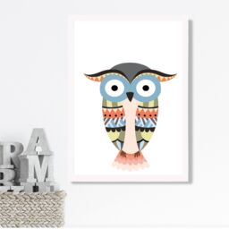 ARTZE Totem Owl Tribal Animal Framed Print SIZE: A3 with White Frame in Grey - Size: A4 - thumbnail 2