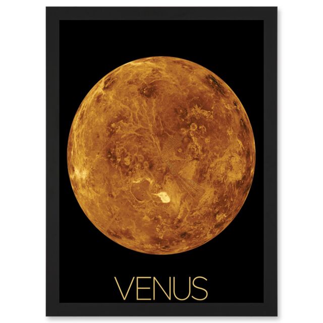 Artery8 NASA Our Solar System Venus Planet Northern Hemisphere Artwork Framed Wall Art Print A4 in Black - image 1