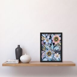 "Artery8 Pastel Boho Flower Garden Bouquet Folk Art Framed Art Print in Blue - Size: W12"" x H16""" - thumbnail 4