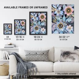"Artery8 Pastel Boho Flower Garden Bouquet Folk Art Framed Art Print in Blue - Size: W12"" x H16""" - thumbnail 3