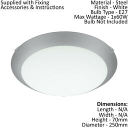 Loops Wall Flush Ceiling Light White Steel White Silver Satin Glass Bulb E27 1x60W - thumbnail 2