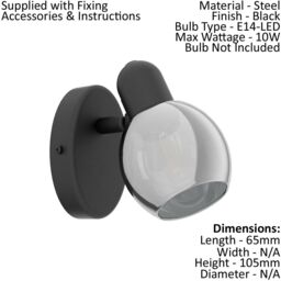 Loops 2 PACK Wall Light Colour Black Shade Black Transparent Glass Vaporized E14 10W - thumbnail 2