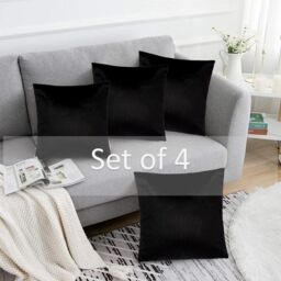 Luxury Living Luxurious Velvet Cushions Set of 4 - Soft Plush Fibre Pads, Vibrant Colours for Sofa & Bed Décor in Black - Size: 45 cm x 45 cm - thumbnail 3